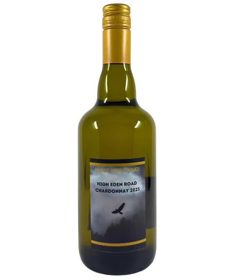 2023 Phase Three Wines High Eden Road Chardonnay white wine bottle front label with gold foil capsule and atmospheric cloud design