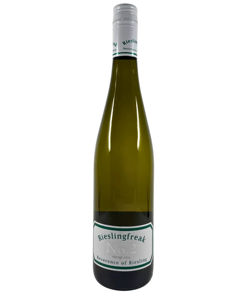 2024 Rieslingfreak No.2 Reverence of Riesling white wine bottle front label with silver screw cap and green accent branding