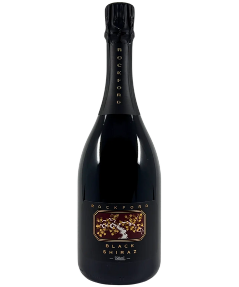 Rockford Black Shiraz 2024 Disgorgement sparkling red wine bottle with black label and gold vine artwork – Barossa Valley, Australia.