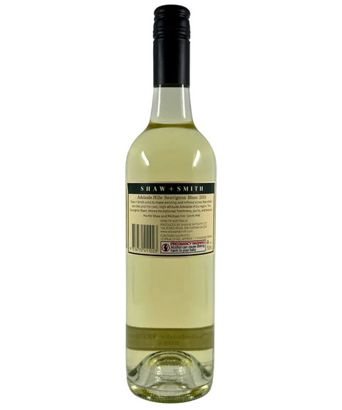 Back label of Shaw and Smith Sauvignon Blanc 2024 – premium Adelaide Hills white wine with winemaker notes and vintage details
