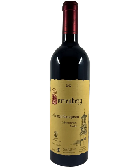 Front label of Sorrenberg Beechworth Cabernet Sauvignon Cabernet Franc Merlot 2022, handcrafted biodynamic Australian red wine