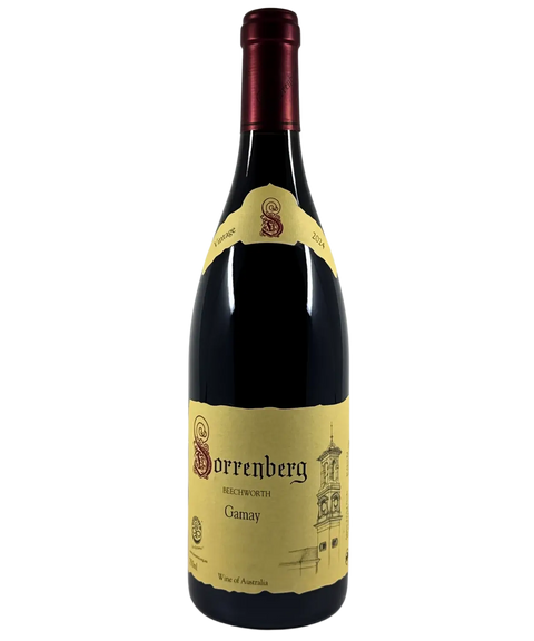 Front label of Sorrenberg Beechworth Gamay 2024, handcrafted biodynamic Australian red wine