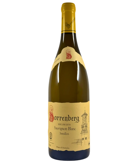 Sorrenberg Sauvignon Blanc Semillon 2025 white wine bottle from Beechworth Victoria Australia with gold capsule and illustrated bell tower label