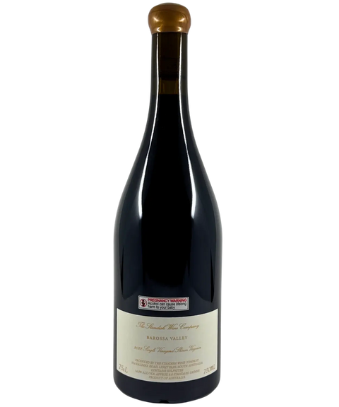The Standish Wine Company Barossa Valley Single Vineyard Shiraz Relic 2022 red wine bottle back label with gold wax seal showing producer information