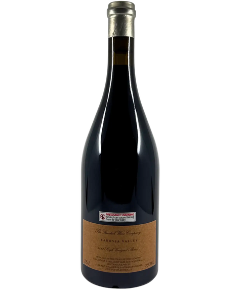 2022 The Standish Wine Company Single Vineyard Shiraz red wine bottle back label from Barossa Valley with silver foil capsule showing producer information