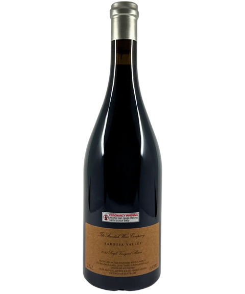 2023 The Standish Wine Company Single Vineyard Shiraz red wine bottle back label from Barossa Valley with silver foil capsule showing producer information
