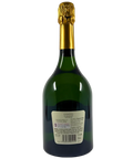 Back view of Taittinger Comtes de Champagne Grand Cru Blanc de Blancs 2013 bottle showing product details and importer information.