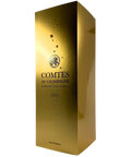 Gold presentation box of Taittinger Comtes de Champagne Grand Cru Blanc de Blancs 2013, luxury Champagne gift packaging with embossed crest.