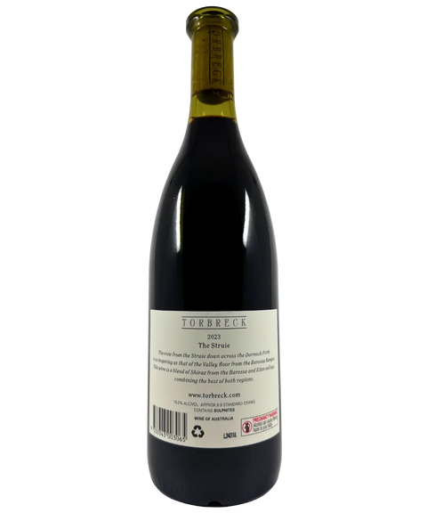 Back label of Torbreck Barossa Valley The Struie Shiraz 2023, premium Australian shiraz from Barossa and Eden Valleys