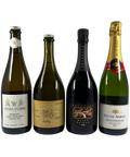 Front labels of Traditional Method Sparkling 4-Pack – Yarra Yering Sparkling Blanc de Blancs Vintage 2017 from Yarra Valley, Dal Zotto Col Fondo Prosecco 2022 from King Valley, Rockford Black Shiraz Sparkling from Barossa Valley, and Veuve Ambal Crémant de Bourgogne Grande Cuvée Brut from France – premium sparkling wine selection.