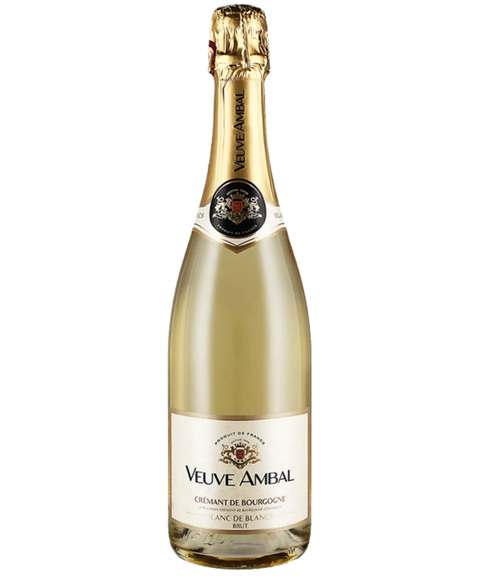 Veuve Ambal Crémant de Bourgogne Blanc de Blancs Brut NV sparkling wine bottle from Burgundy France with gold foil