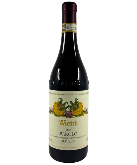 Vietti Barolo Ravera DOCG 2016 wine bottle – premium Italian red wine from Piedmont with cream label and pumpkin illustration