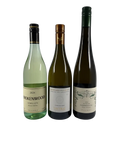 Front labels of Brokenwood Hunter Valley Semillon 2024, Bernard Fouquet Vouvray Cuvée de Silex, and Veyder-Malberg Wachauer Grüner Veltliner Lieblich 2022 wine bottles